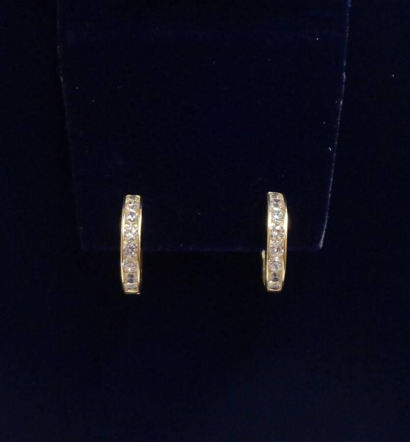 Beautiful Cubic Zirconia Huggie Earrings in 9ct Yellow Gold – Length 14mm (A1742) - Image 1
