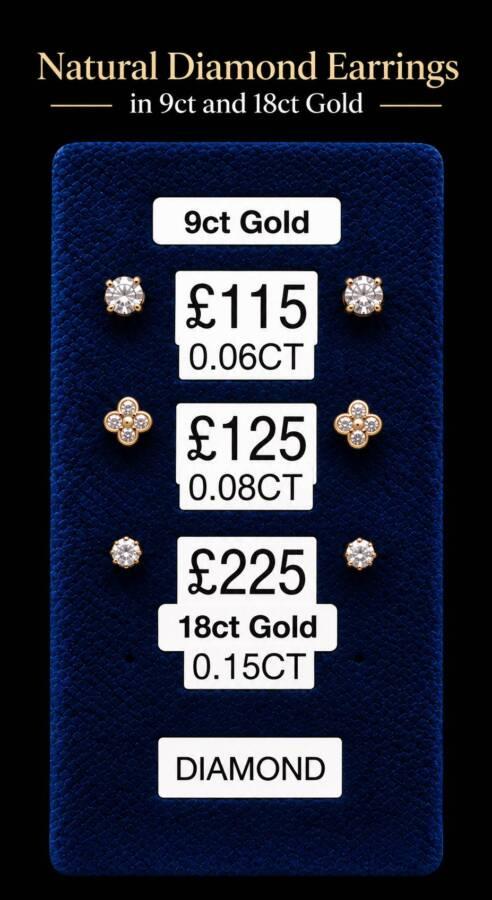 A Selection of PRE-LOVED DIAMOND Stud Earrings – All in 9ct and 18ct Yellow Gold