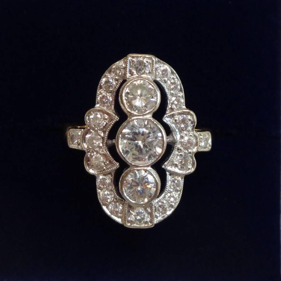 Vintage C.1995 1.00ct Diamond Art-Deco Style Ring in 18ct Yellow Gold - Size M 1/2 (A1752)