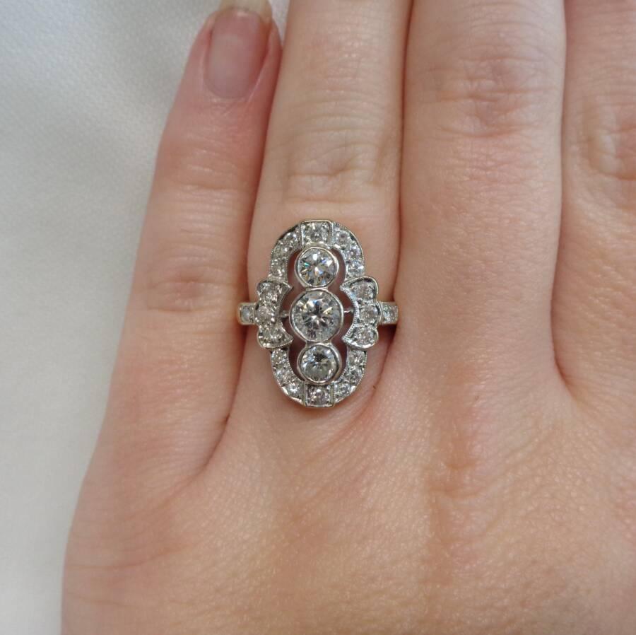 Vintage C.1995 1.00ct Diamond Art-Deco Style Ring in 18ct Yellow Gold - Size M 1/2 (A1752) - Image 6