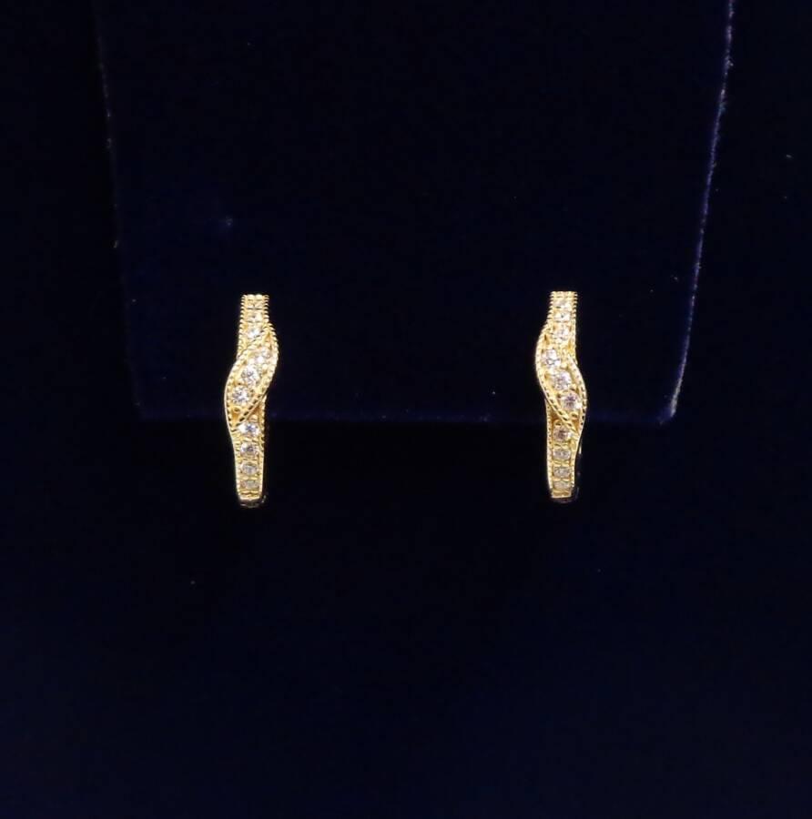 Fancy Cubic Zirconia Huggie Earrings in 9ct Yellow Gold - Length - 13mm (A1760) - Image 1