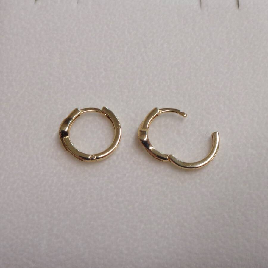 Fancy Cubic Zirconia Huggie Earrings in 9ct Yellow Gold - Length - 13mm (A1760) - Image 2