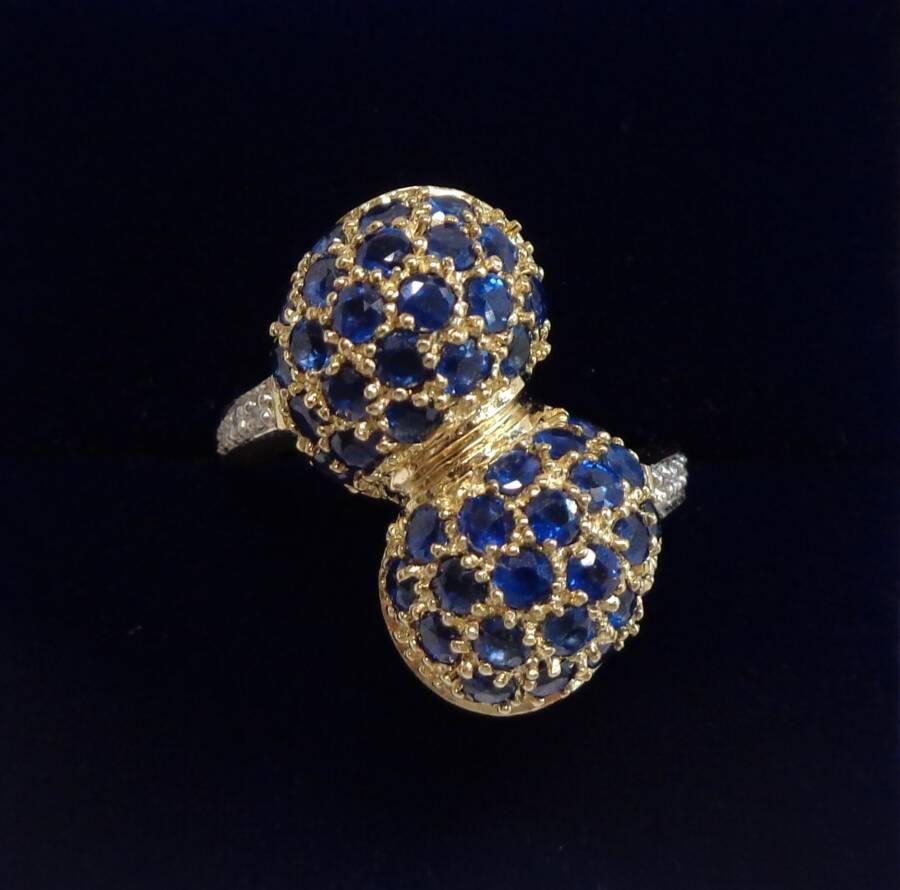 Unique Sapphire and Diamond Cluster Ring in 9ct Yellow Gold – Size N 1/2 (A1765) - Image 1