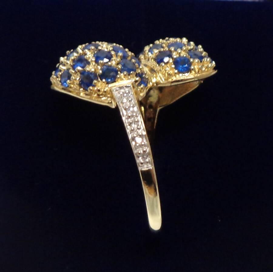 Unique Sapphire and Diamond Cluster Ring in 9ct Yellow Gold – Size N 1/2 (A1765) - Image 2