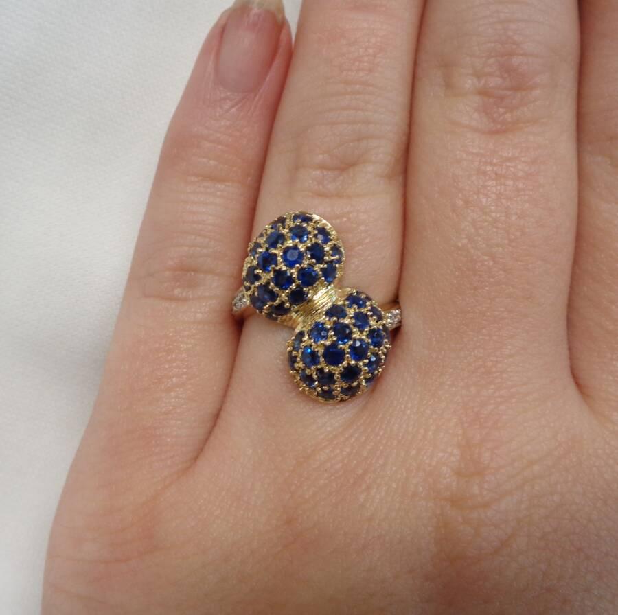 Unique Sapphire and Diamond Cluster Ring in 9ct Yellow Gold – Size N 1/2 (A1765) - Image 6